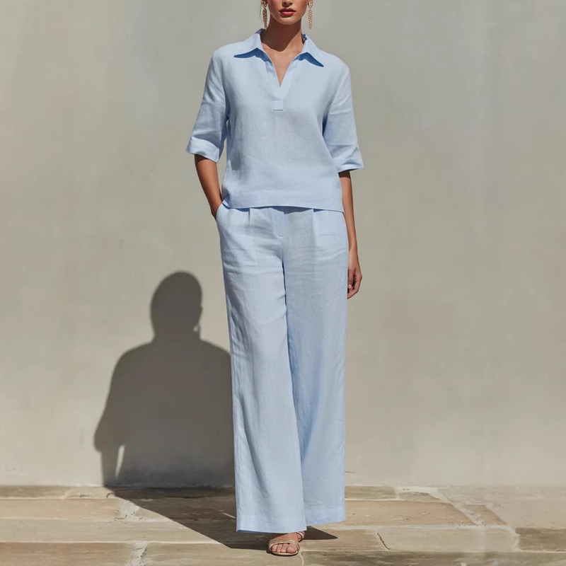 Linen Pant Wide - Conjunto de Dos Piezas Minimalista para