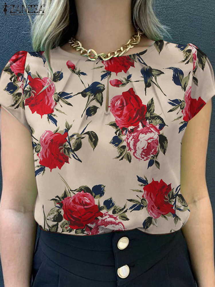 Romper Floral Print - ZANZEA-Blusa bohemia de manga corta con