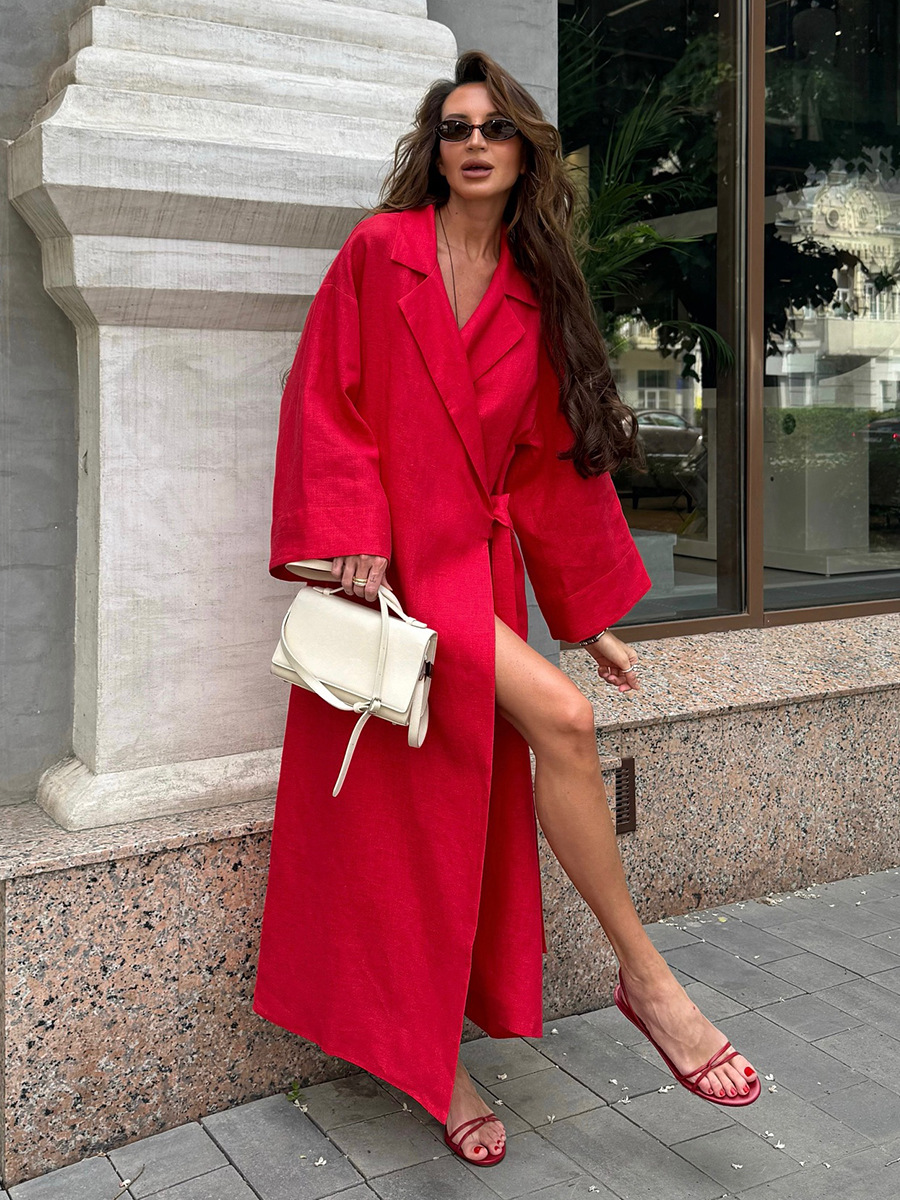 Linen Dress Wrap - Vestido Largo Rojo Elegante de Verano