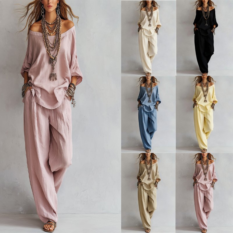 Linen Pant Wide - Traje de dos piezas para mujer,