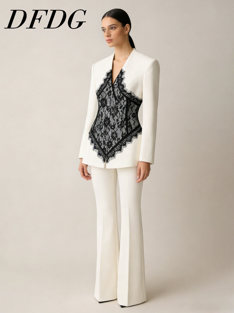 Linen Pant Wide - Conjunto de Blazer y Pantalones Acampanados