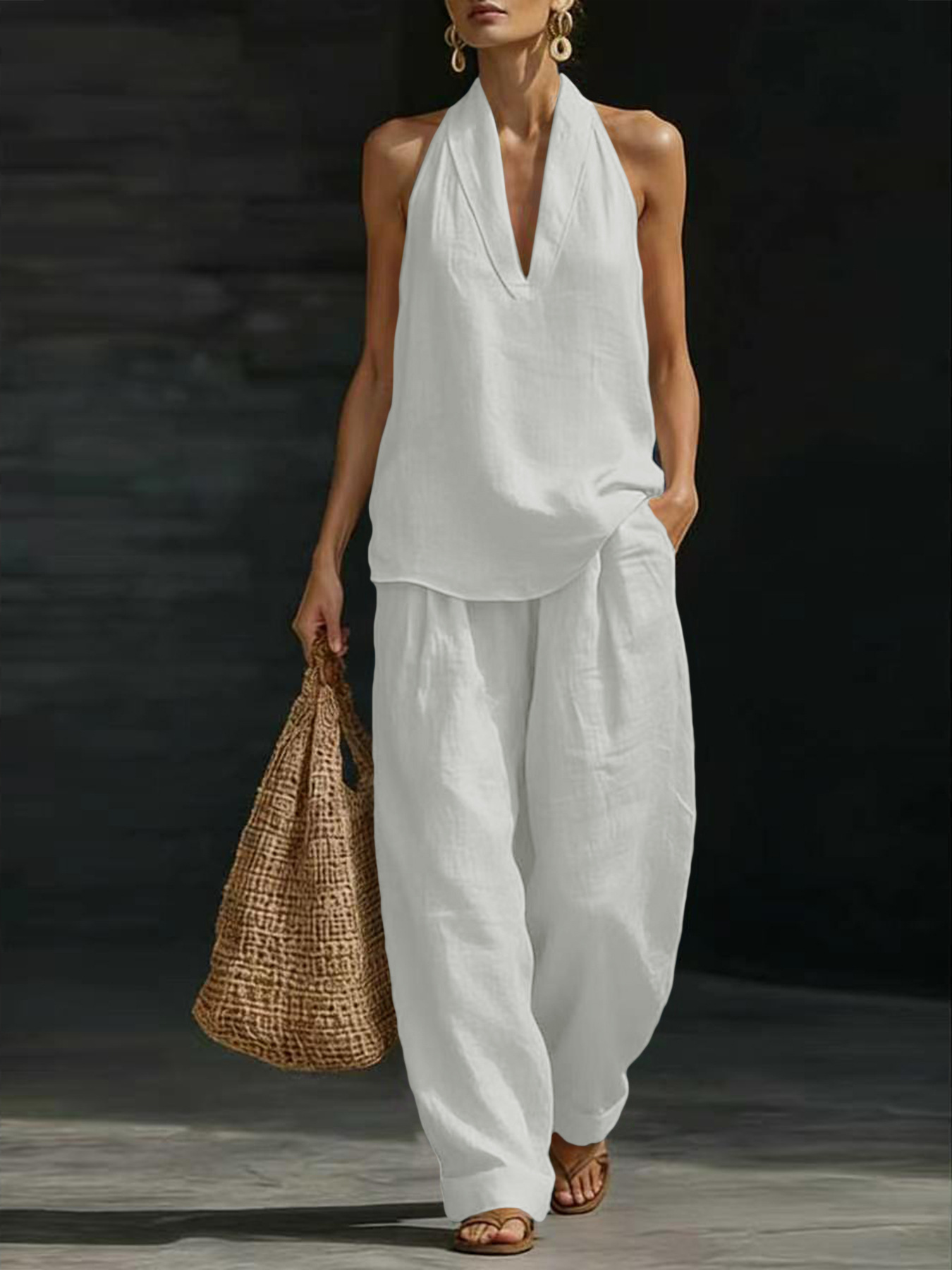 Linen Pant Wide - Conjunto de 2 piezas de lino