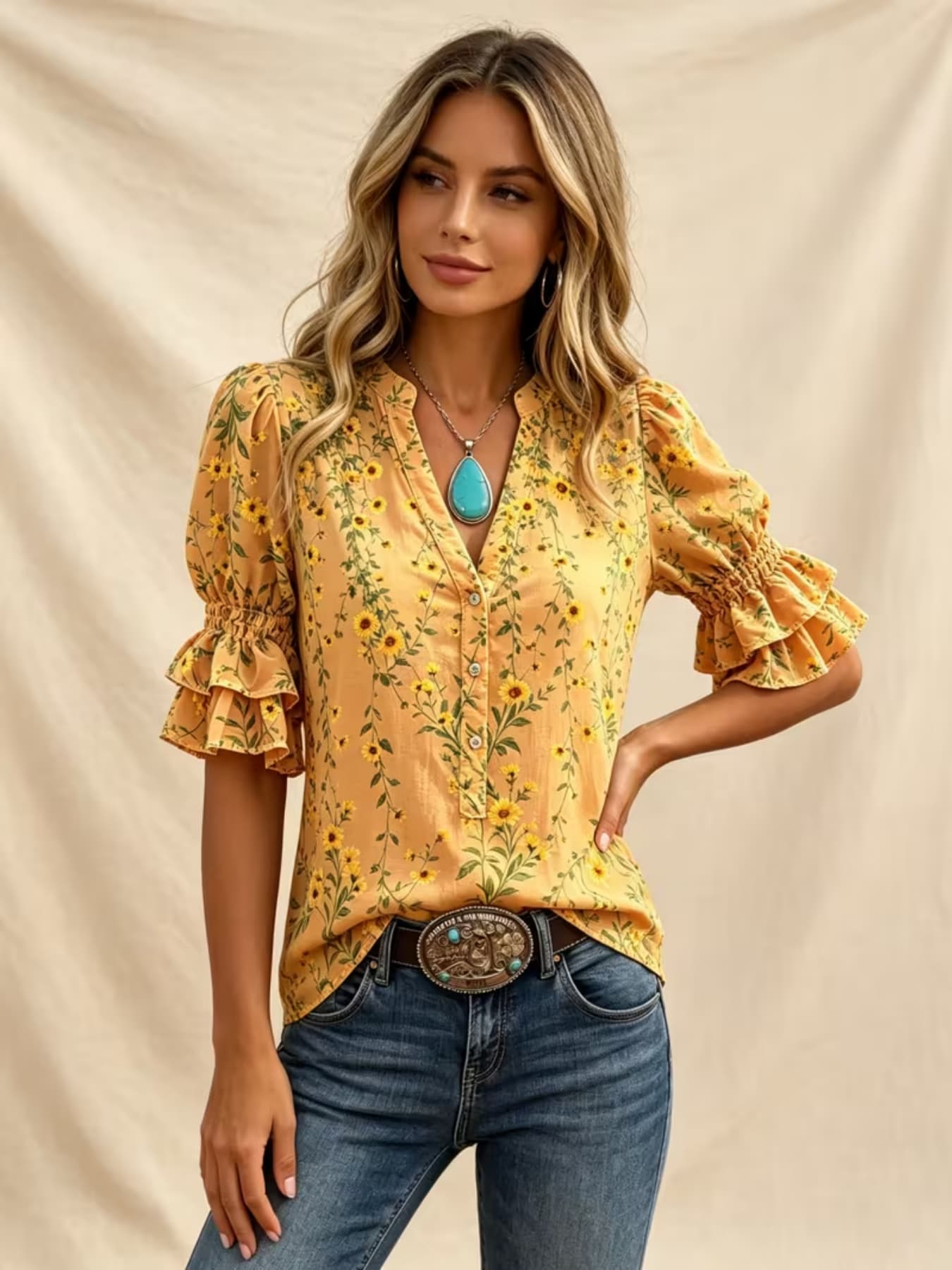 Blusa vaquera occidental para  - Romper Floral Print reseña y precio